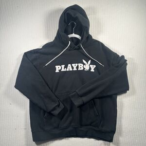 Playboy Men’s Hoodie Black Large Pullover Bunny Logo Graphic Sweatshirt